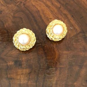 Clip on pearl and gold earrings